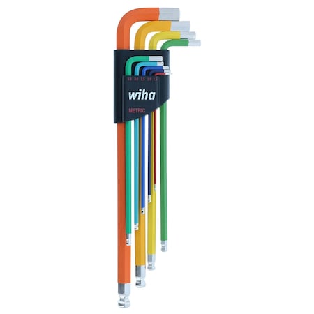 Wiha 9 Piece Ball End Color Coded Hex L-Key Set - Metric 66980